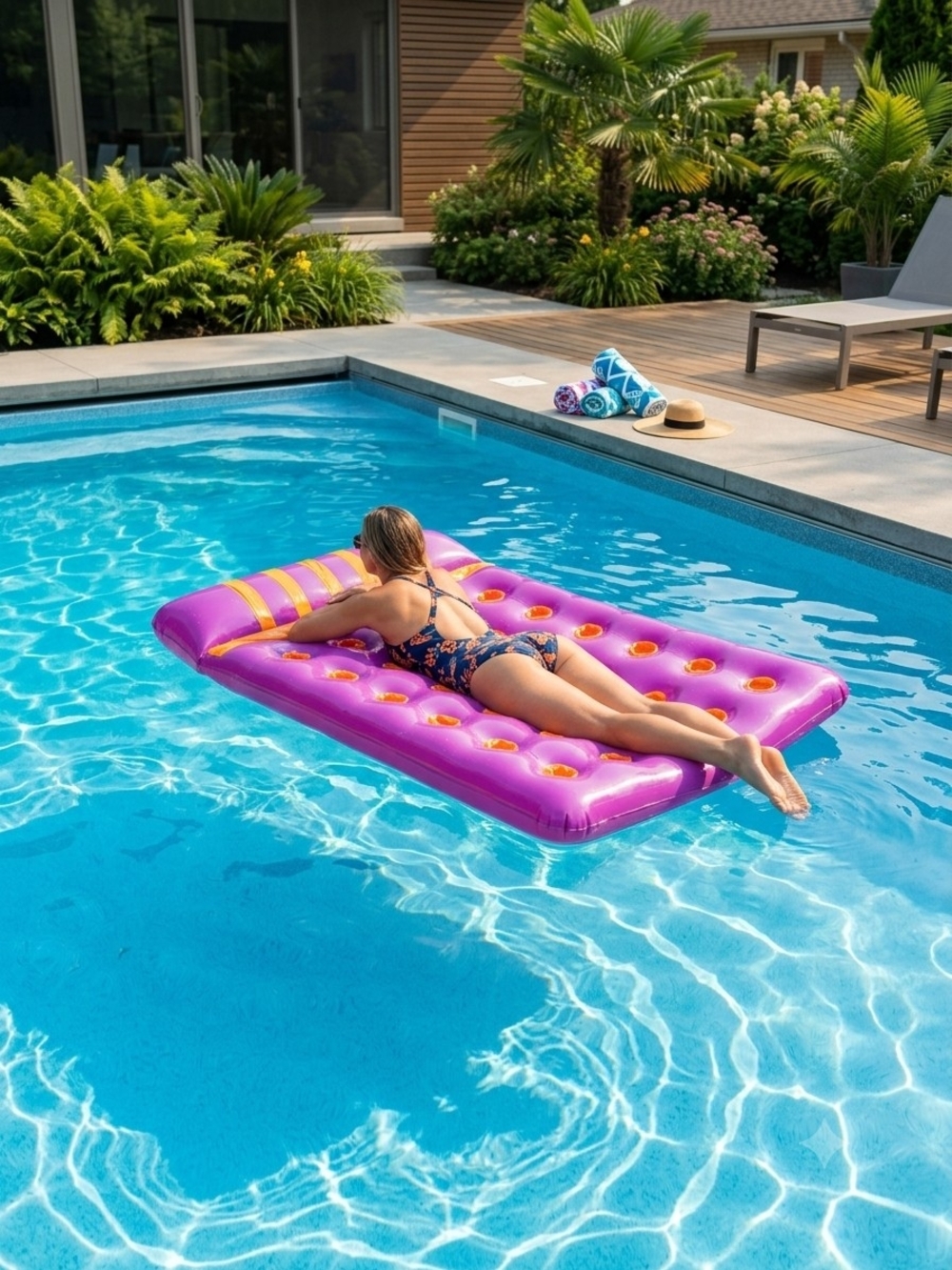 Inflatable Pocket Pool Float Mattress – Pink & Orange